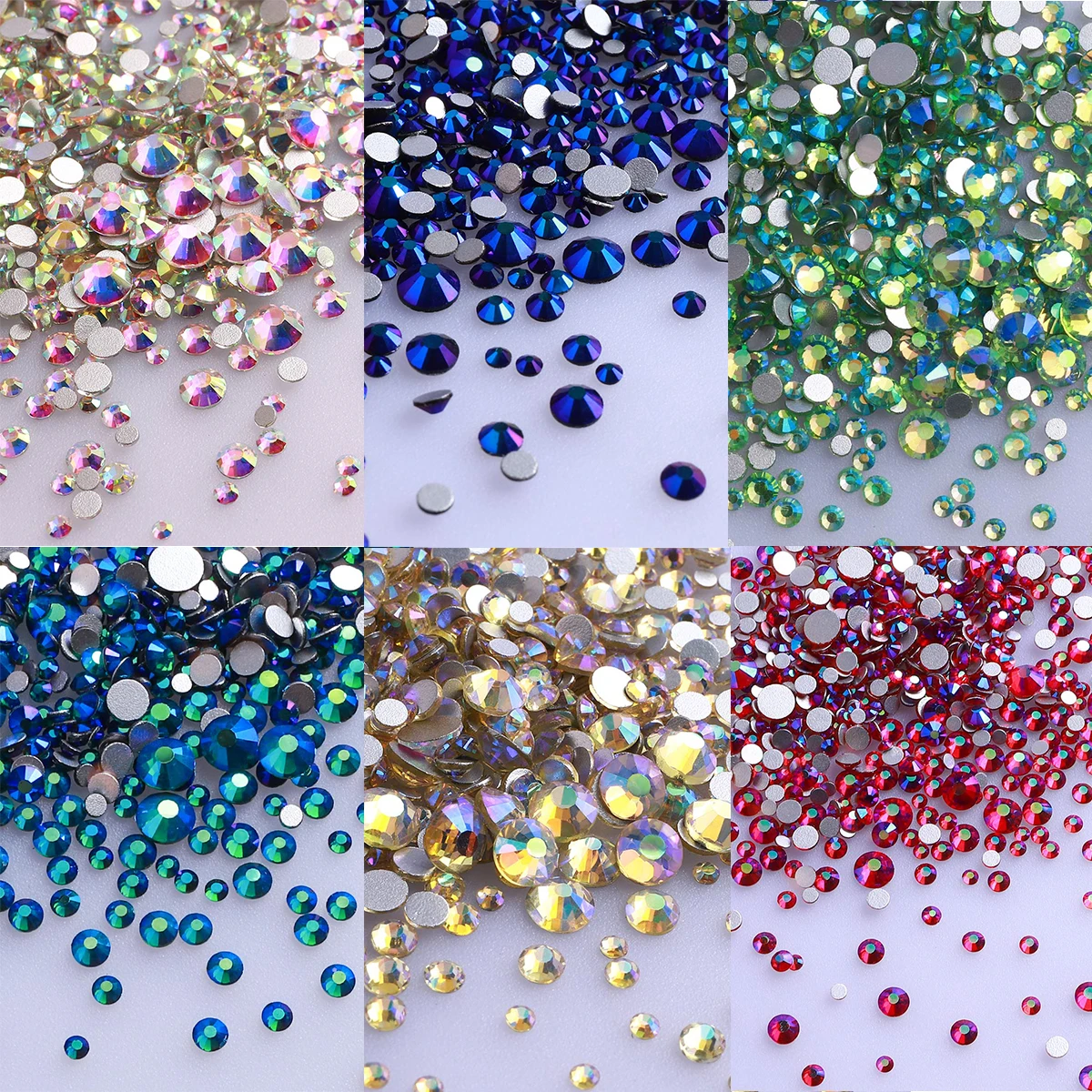 

1440Pcs Mix Sizes Colorful Nail Rhinestone Non HotFix Sliver FlatBack Glitter Crystal AB Diamond Gems Decorations for Nails