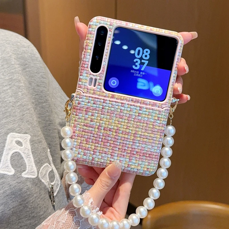 

For Huawei Pura X Case Fashion Hard woven pattern With pearl bracelet Protective Back Cover Cases For Huawei pura X Phone Shell
