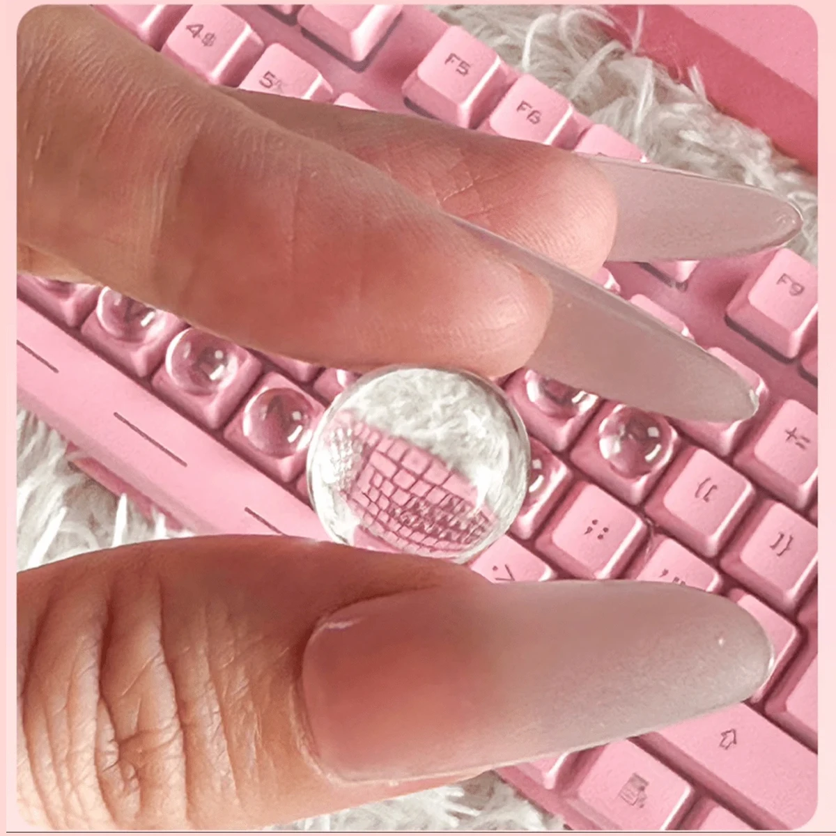 64 long nail typing tools, transparent silicone keycaps with 3D stickers, providing clear and comfortable protection for long na