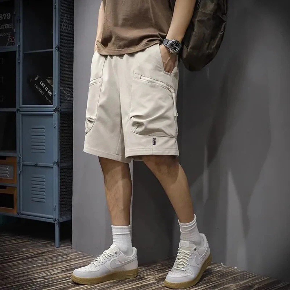 Calções finos e soltos de carga masculino, calça média, reto, versátil, esportivo, casual, verão, elegante, calças quartas, 2024