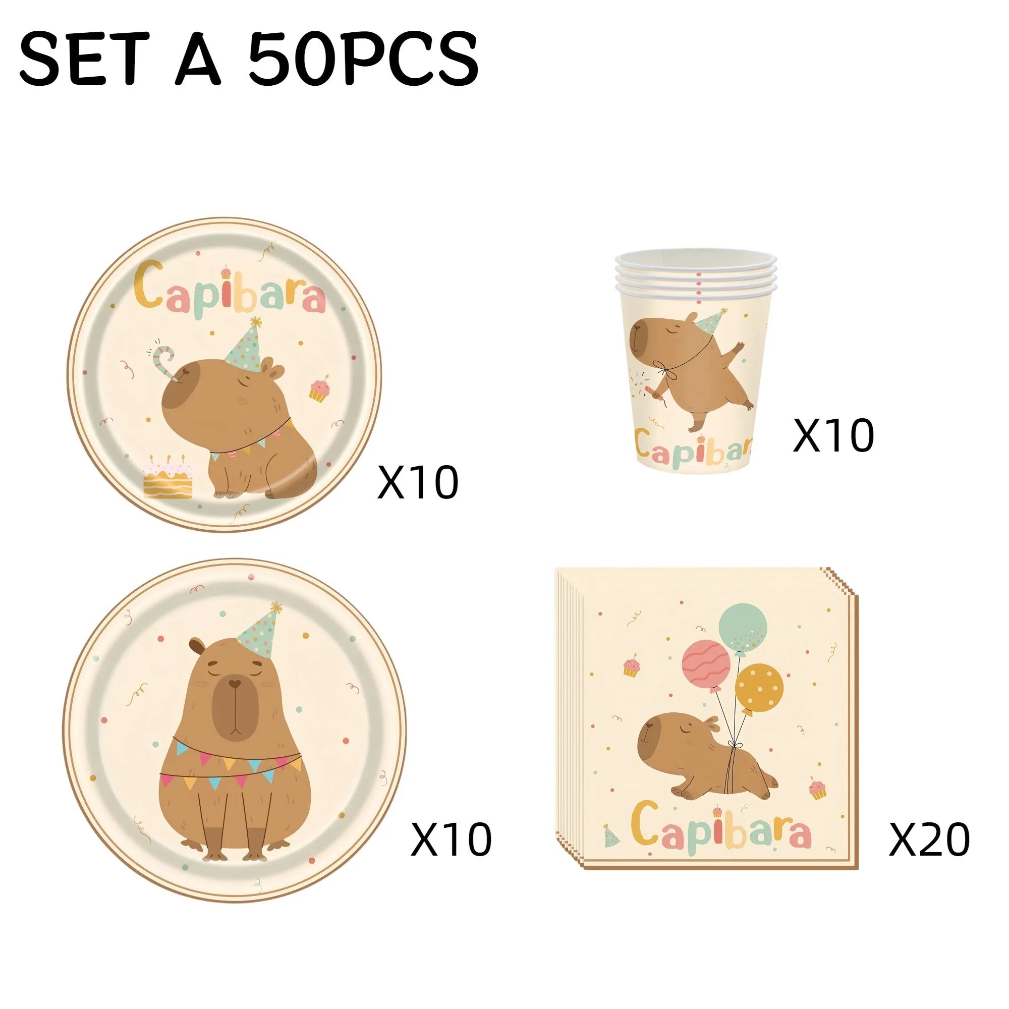 Cartoon Capybara Thema Geschirr Set Kinder Geburtstag Party Tasche Kuchen Topper Tischdecke Ballon Dekor Mädchen Gefälligkeiten Tier Supplie – Detail 5