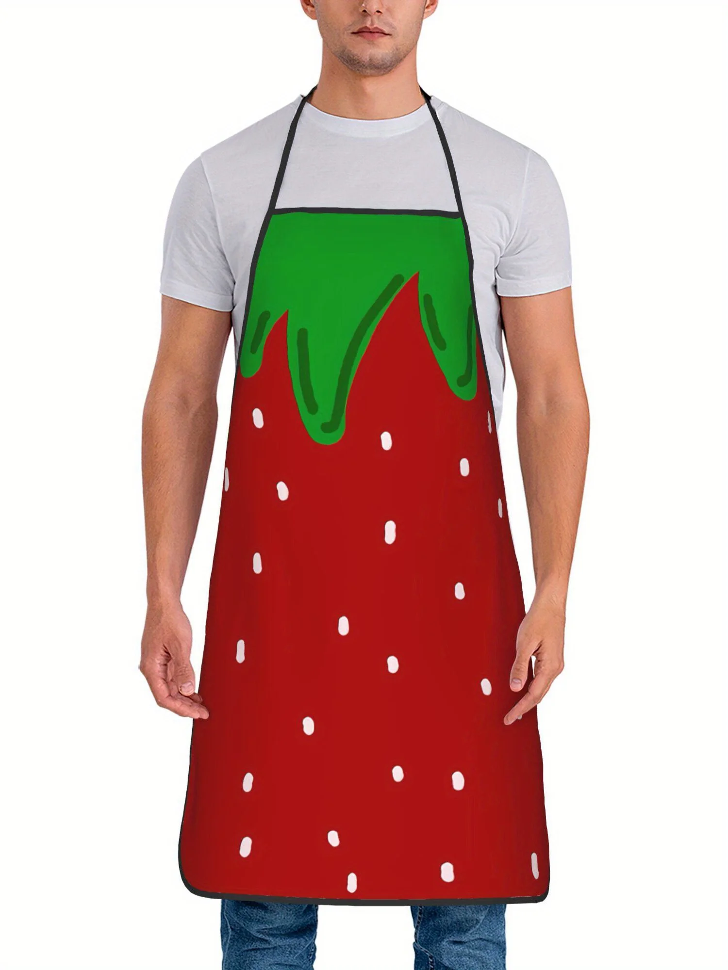 Strawberry Print Apron Retro Kitchen Apron with Strawberry Pattern, Hand Washable Bib for, Cute Strawberry for Use