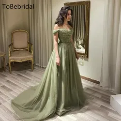 Luxury Evening Dresses 2024 Green Sequins Strapless A -Line Prom Gowns Elegant Formal Party Dresses for Women Customized