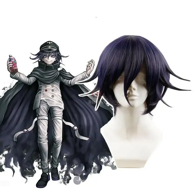 DanganRonpa V3 Oma Kokichi Black Mixed Purple Short Wig Cosplay Synthetic Party Wigs