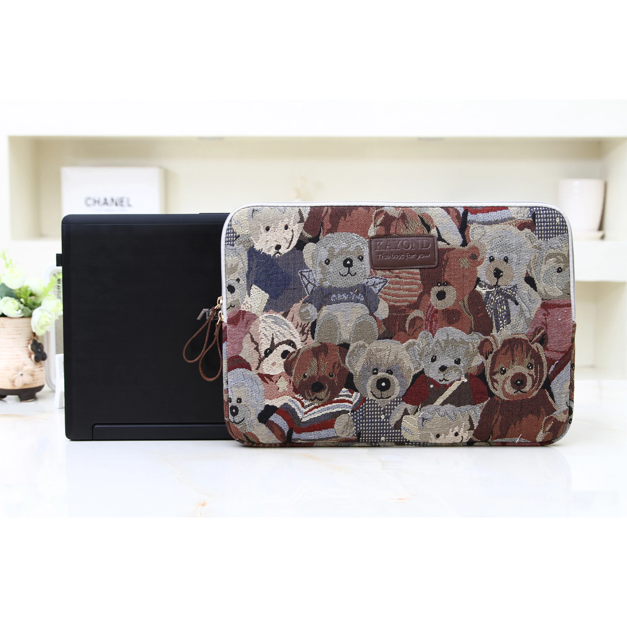 13.3 14 15.6 inch Little Bear Print Canvas Laptop Sleeve Women Notebook Computer Bag  for Macbook Pro Air HP Microsoft Asus etc