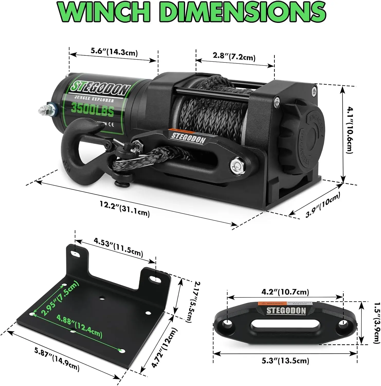 3500 lb Winch ATV UTV Electric Winch,12V Waterproof Winch Synthetic Rope Trailer Electric Winch with Wired Remote and Wireless