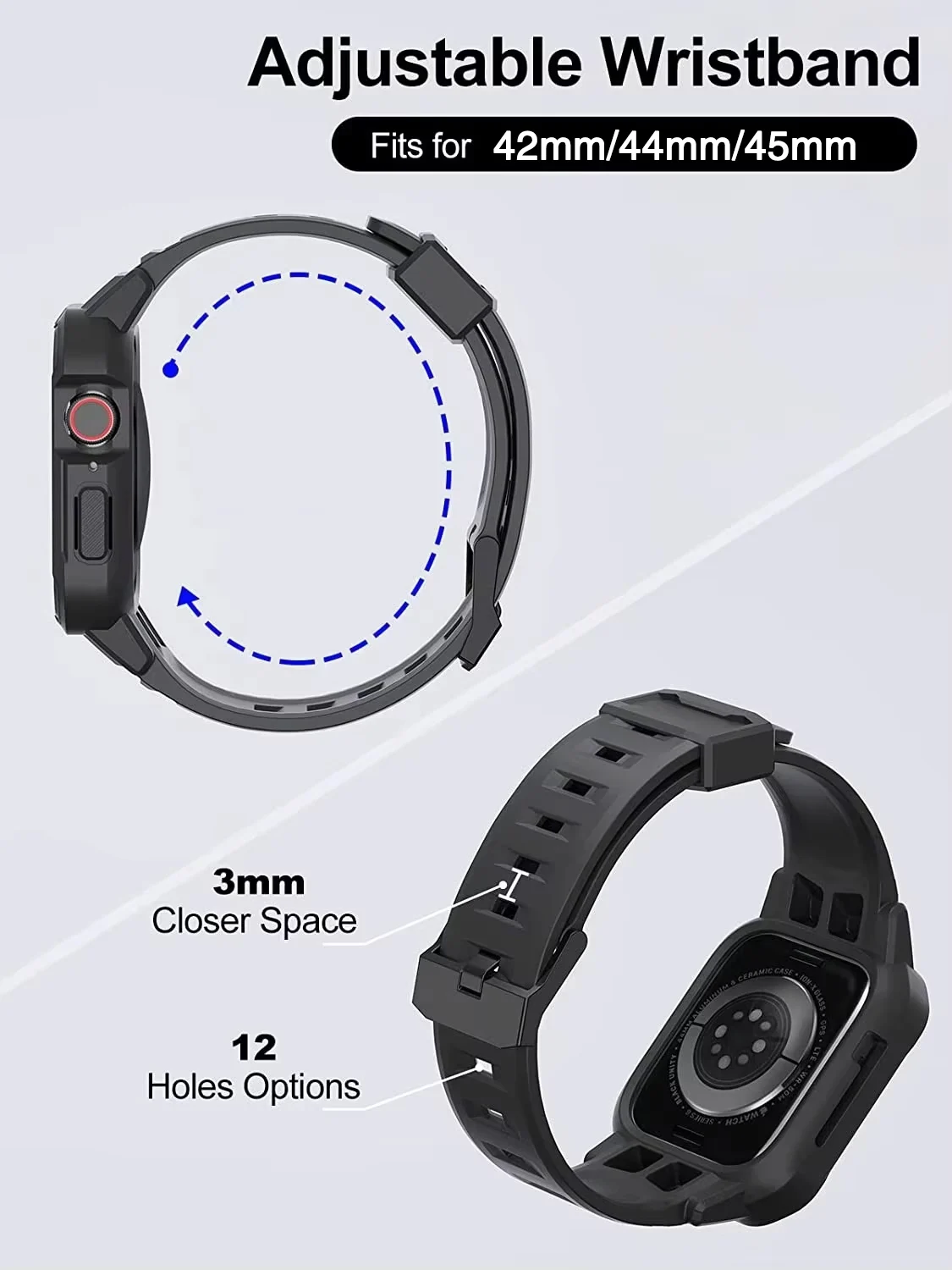 NEWDERY 2pcs TPU Sport Band for Apple Watch Series 10/9/SE 2/Apple Watch S8‌‌ Silicone Bracelet 42/44/45MM