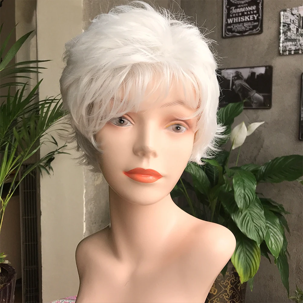 Belle Show Synthetic Short Silver White Curly Wig 6 Inch Heat Resistant Wig Natural Hair for Women and Men Daily Cosplay Party