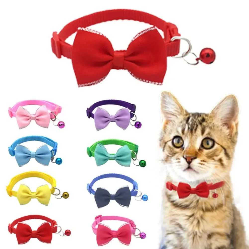 New Adjustable Pet Collars Multicolor Cute Bow Collars with Bell Cat Bow Headband Collar Cat Dog