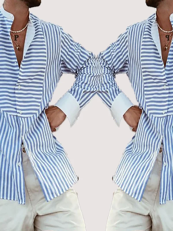 

Simple Striped Loose Long Sve irt Youthful Trendy Slim Fit European Sle Stand Collar Thin Material Four Seasons Universal