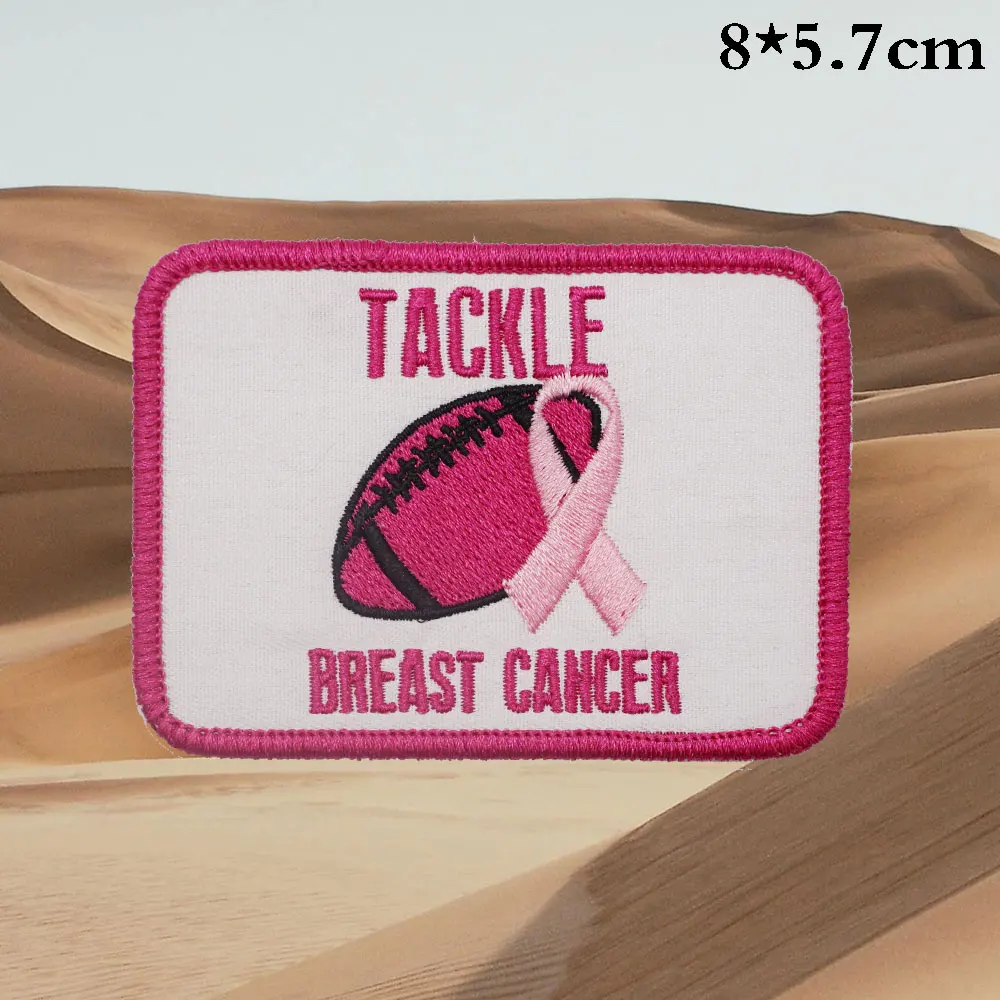 tackle breast cancer Embroidered Patches Applique Sewing Label punk biker Band Rock Clothes Badge with hook backing or sew on