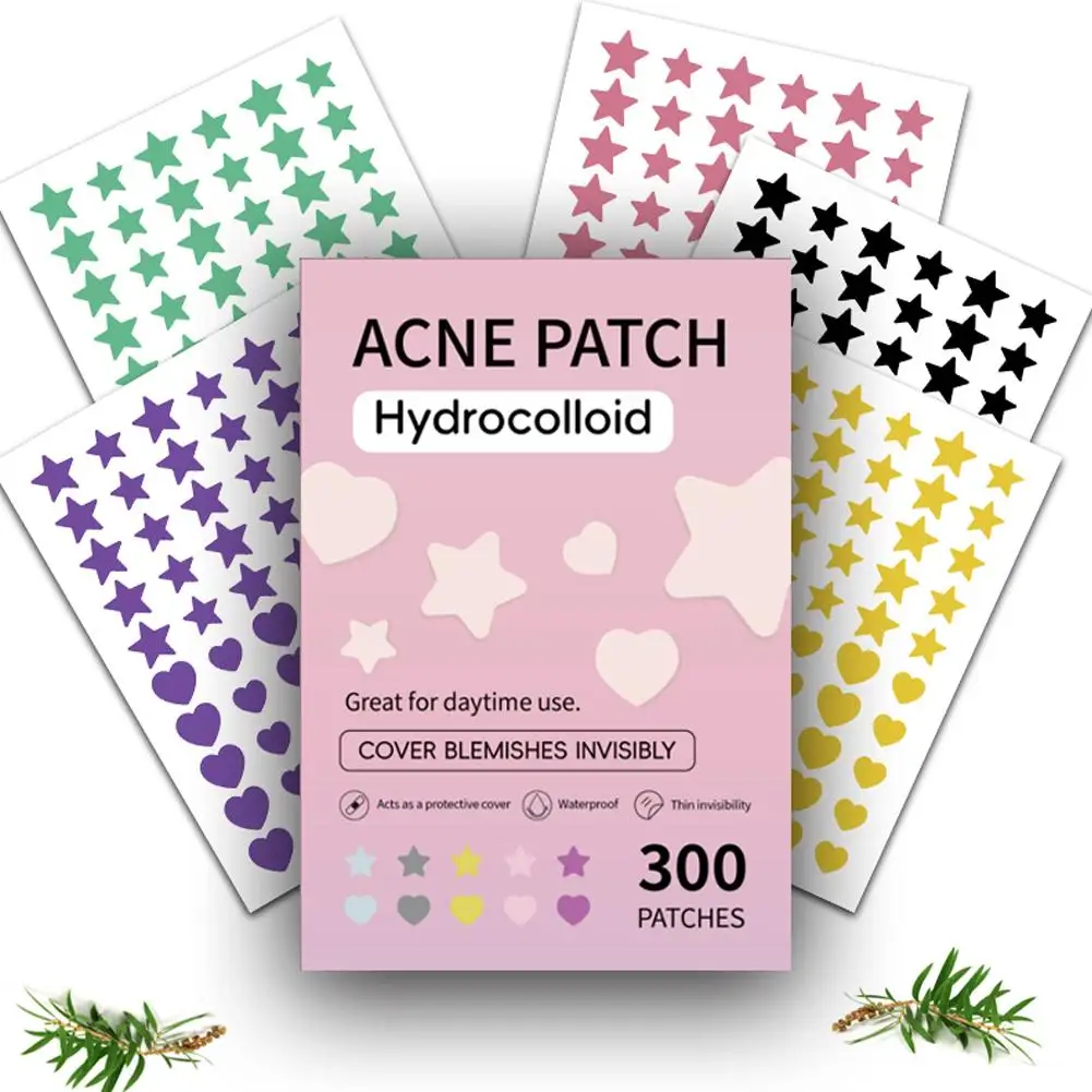 300/600pcs Colorful Star Pimple Removal Sticker Invisible Breathable Hydrocolloid Acne Patch Anti-Acne Spots Marks Concealer