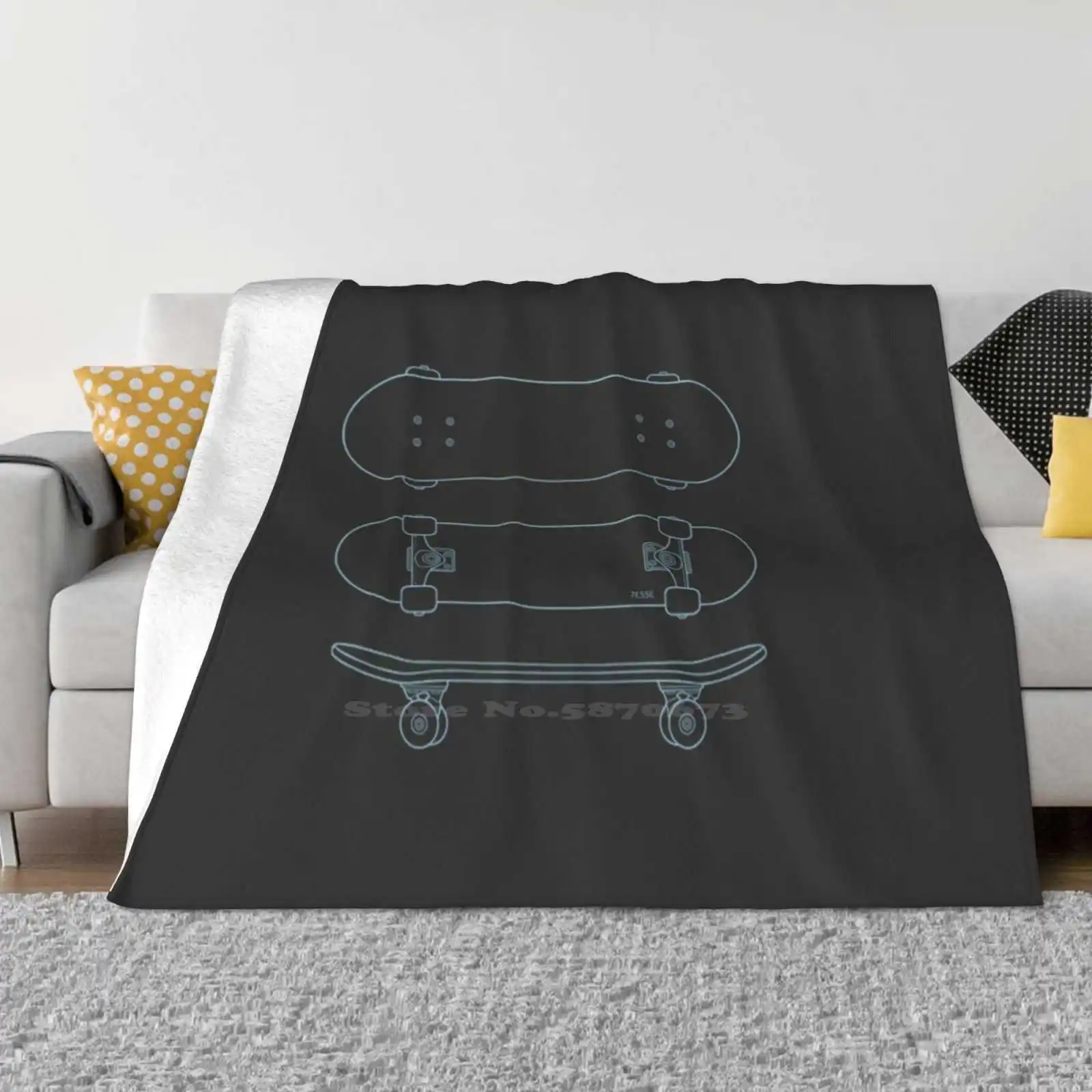 Skateboard ( Blue Lines ) Shaggy Throw Soft Warm Blanket Sofa/Bed/Travel Love Gifts Skateboarding Deck Trucks