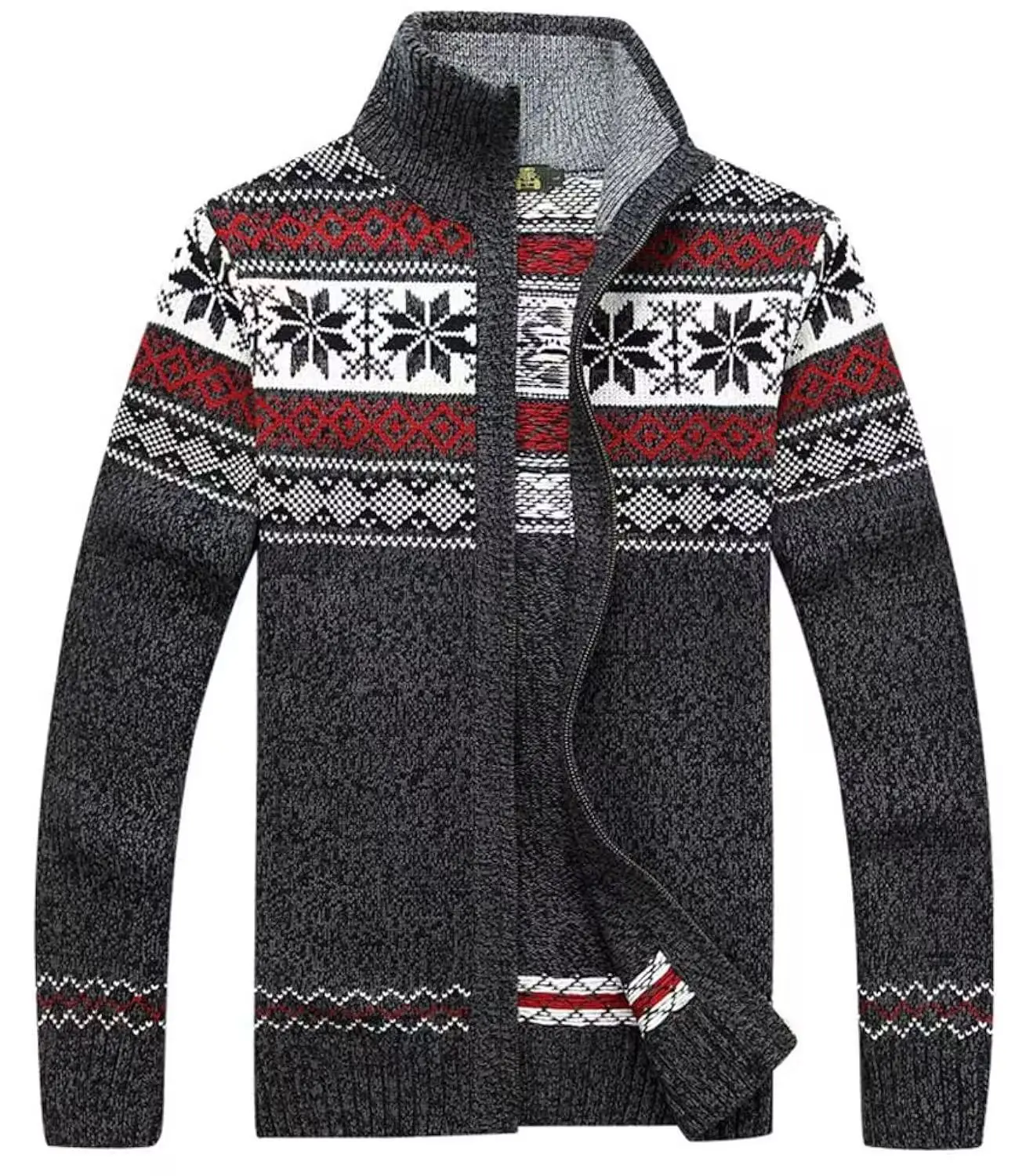 Herren-Strickjacke mit langen Ärmeln und Reißverschluss, gemustert, nordischer Stil, bunter Pullovermantel, ideal für kalte Wintertage, Freizeitkleidung – Detail 3