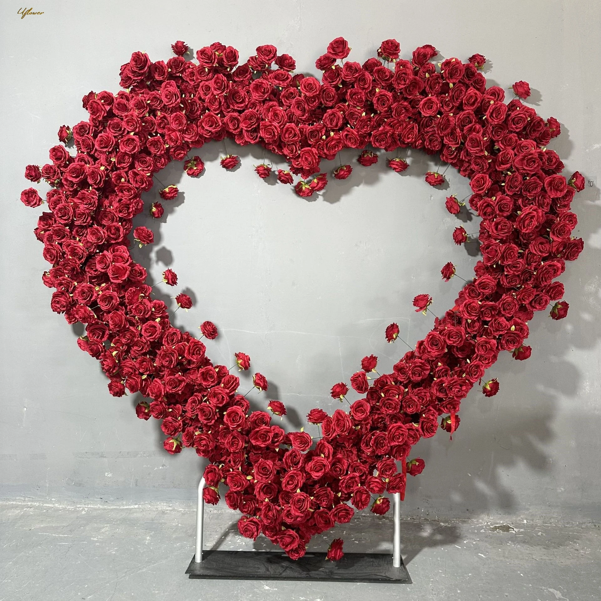 Uflower 5D Red Rose Artificial Flower Wall Heart Arch Wedding Backdrop Floral Arrangement Display Event Party Props Flower Row