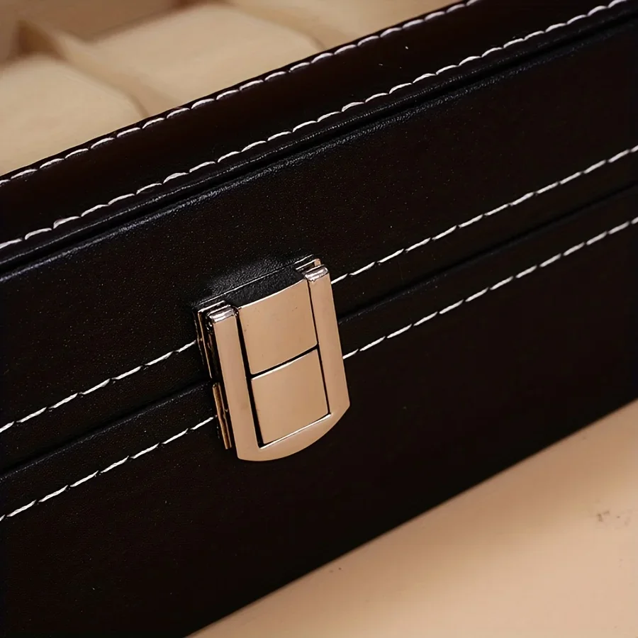 Organizador de relojes de 1 pieza: vitrina de 12 ranuras con cerradura y almohadas extraíbles |   Almacenamiento de cuero sintético para hombres/regalos/viajes