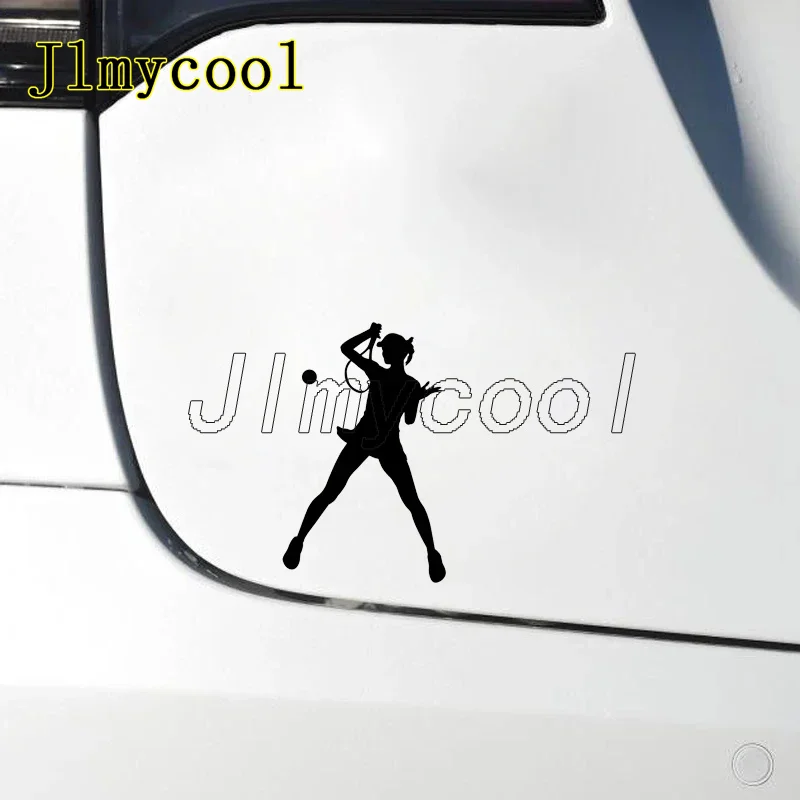 

Забавный женский теннисист, спортивные наклейки для фитнеса, ПВХ, автомобильные наклейки, водонепроницаемый чехол, царапины, черный/белый, 14 см * 9 см, автомобильные наклейки