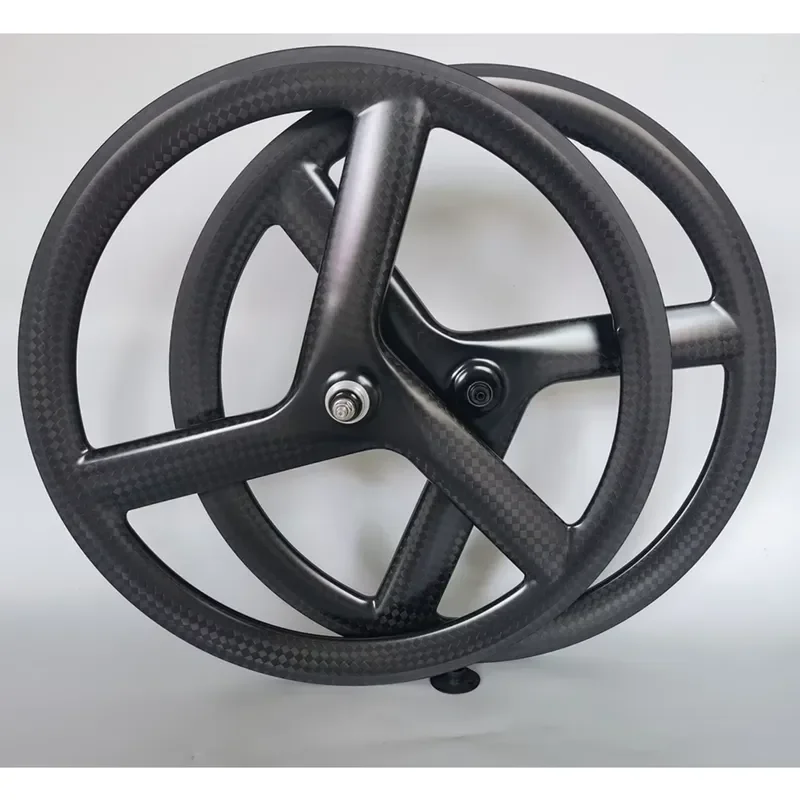 Full Carbon 700c Tri Spoke Road Bike Clincher Tubular Wheelset Carbon Fibre Track TT 20mm Width 50mm 3 Spokes T700 High