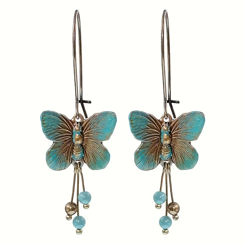 Hot Selling Vintage Distressed Butterfly Tassel Pendant Charming Mom Earrings Women Forest Style Artistic Ear Jewelry Wholesale