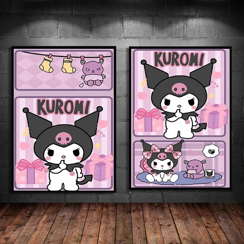 

Canvas Wall Art Sanrios Kuromi Poster Home Friends Gifts Kid Action Figures Classic Comics Pictures Living Room Decorative