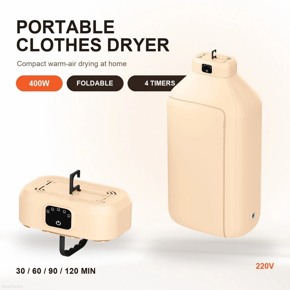Portable Clothes Dryer 400W Foldable Drying Bag with 4 Timer Settings, Compact Garment and Shoe Dryer, 220V