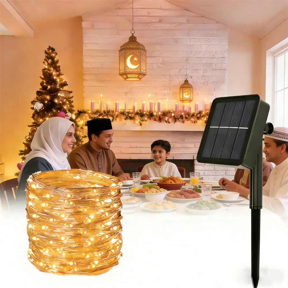 

Solar Garden LED Fairy Copper Wire Light String EID Mubarak Outdoor Garland Wedding Party Ramadan Decoration Holiday Lighting