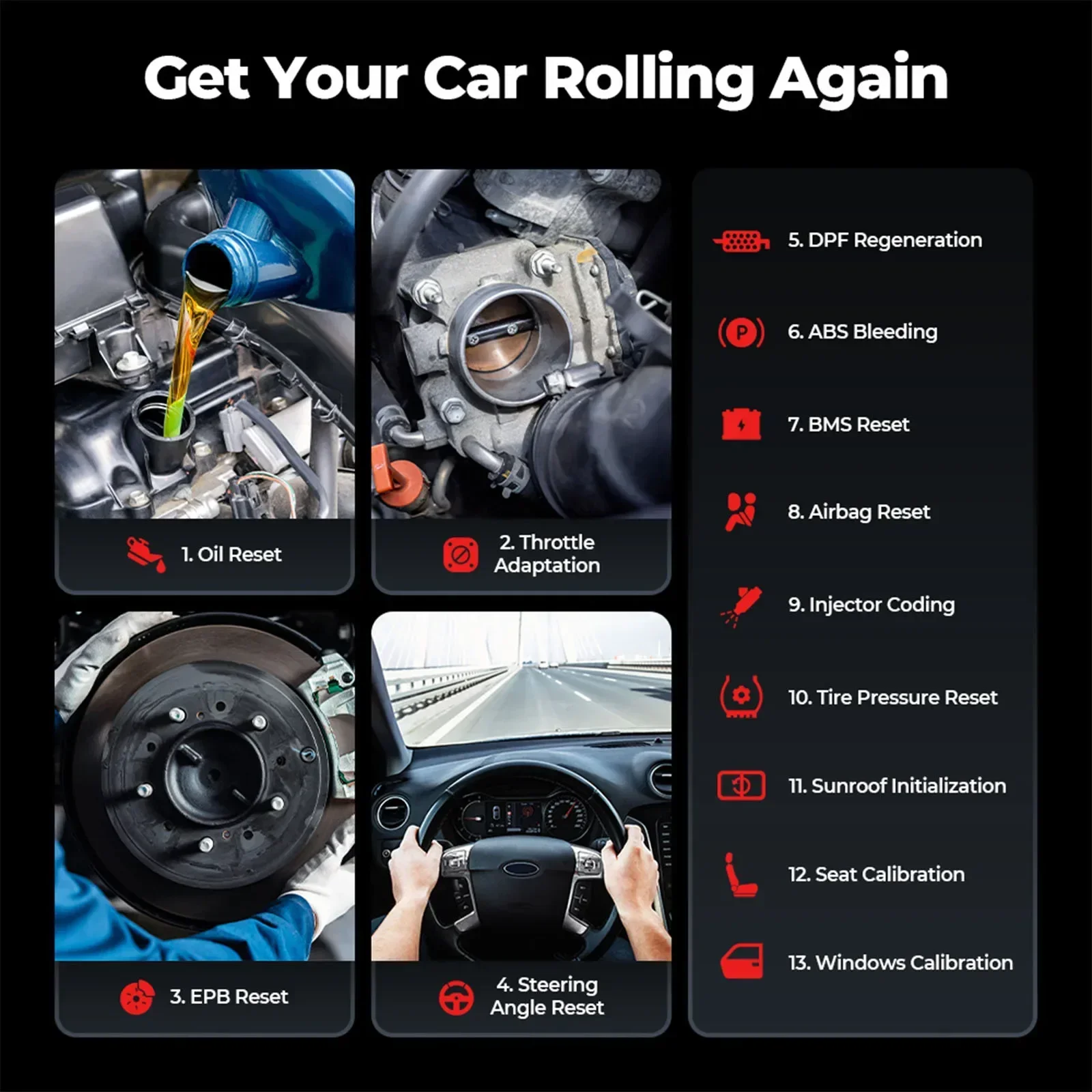 TopScan Pro Mid-level Diagnostic Tool 13 Reset Functions I/M Readiness, Injector Coding, Tire Pressure Reset