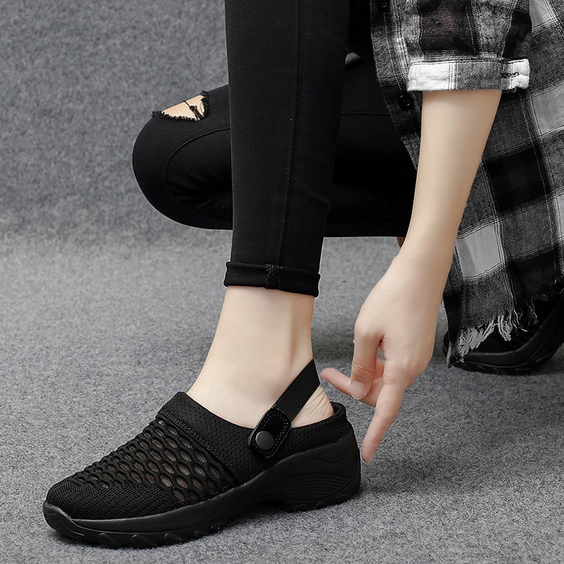 STRONGSHEN Women Casual Platform Slipper Mesh Non-slip Platform Sandals Breathable Mesh Outdoor Walk Shoes Zapatos Para Mujeres