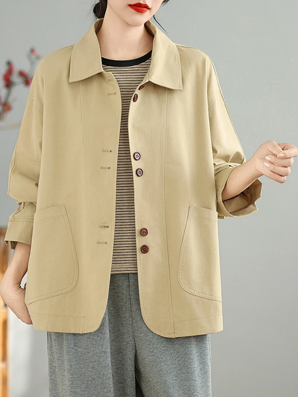 Loose Casual Long Sve Coat ort Sle Women's Autumn Faion Windbreaker Suit Collar Flip Design Comfortable Fit Jaet