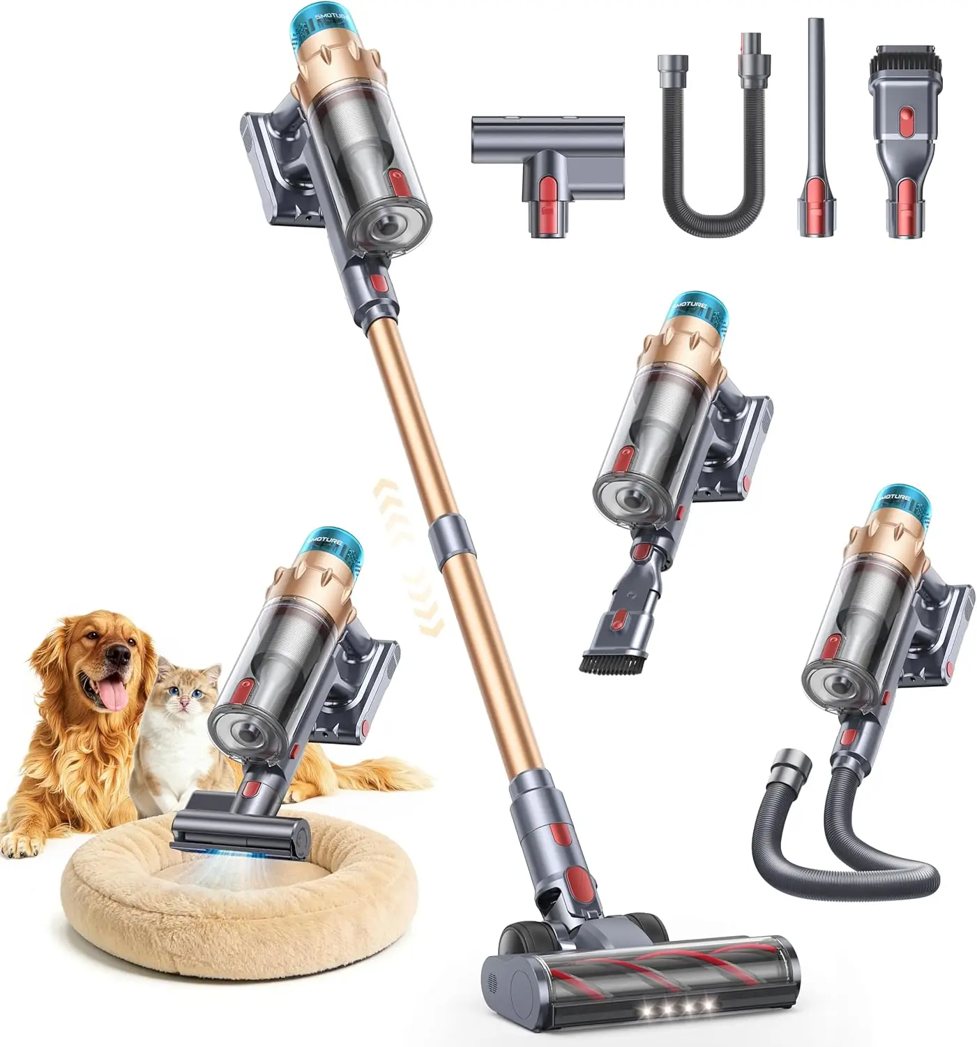 

Беспроводной вертикальный пылесос 55KPA 650W, 70 минут работы, с моторизованной щеткой и гибким шлангом для шерсти животных