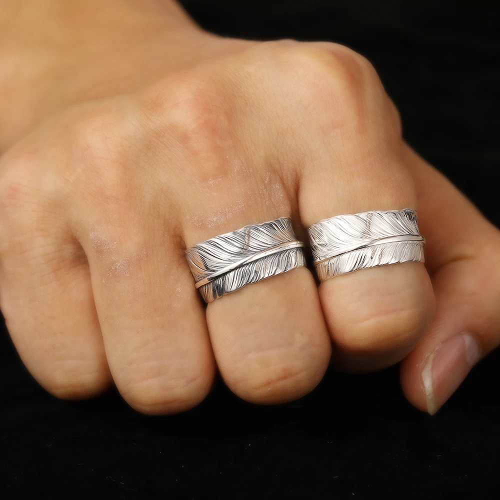 Ring Unisex 925 Sterling Silver Goro Takahashi Jewelry Feathers Woman Rings for Men Vintage Indian Style Adjustable Fine