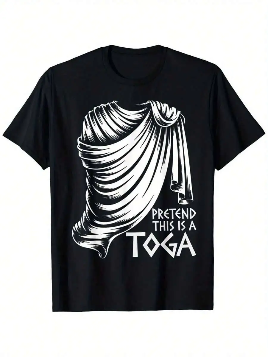 Pretend This Is A Toga Funny Ancient Greek Party Costume Men's Cool Duck Graphic Black Round Neck Short Sleeve T-Shirt 100%
