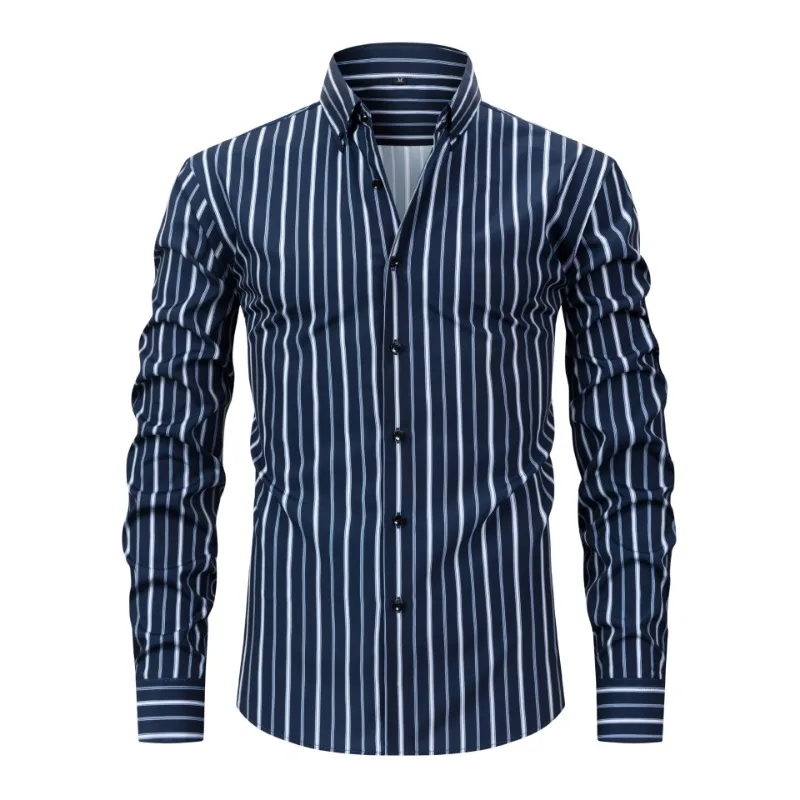 

Four-sided Digital Printed Striped Long-sleeved Lapel Men's Shirt High-end Men's Shirt