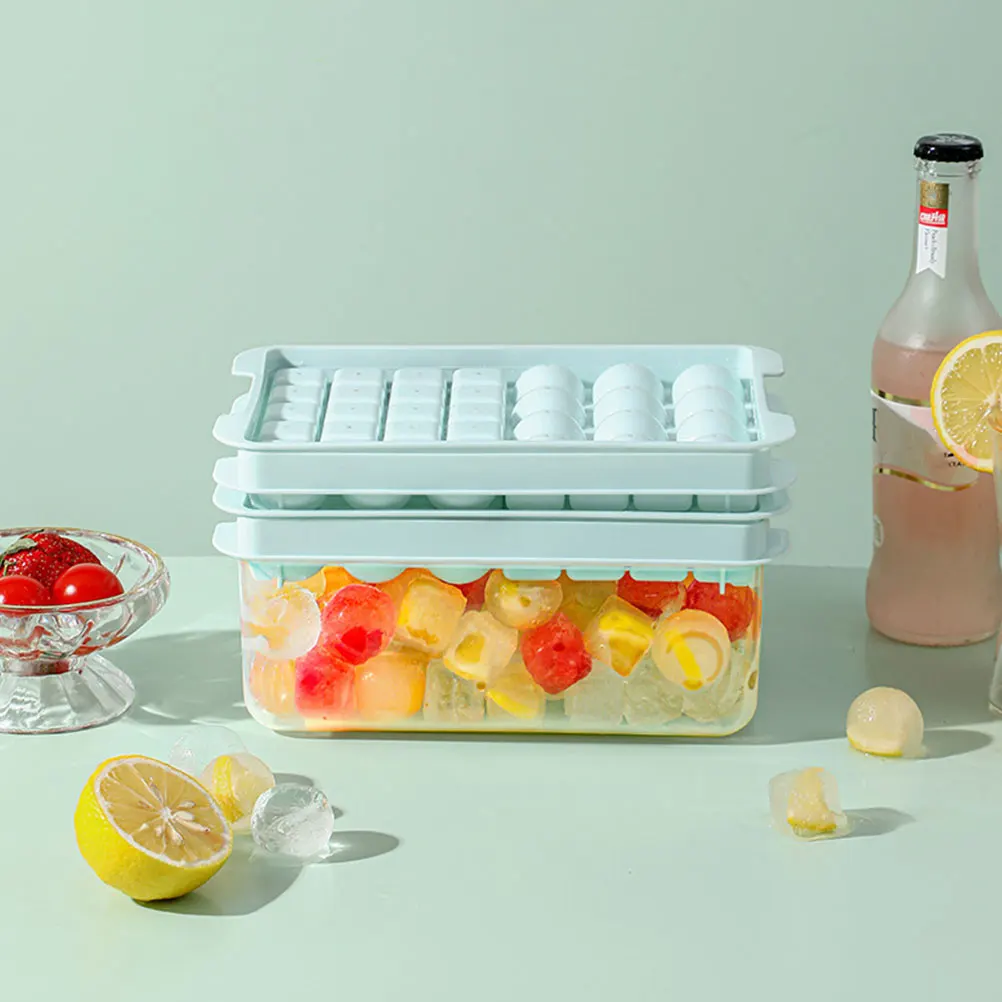

Ice Cube Molds Shallow Blue Double Layer Ice Tray Box Mold Scoop Juice Whiskey Leak Proof Kitchen Bar Use
