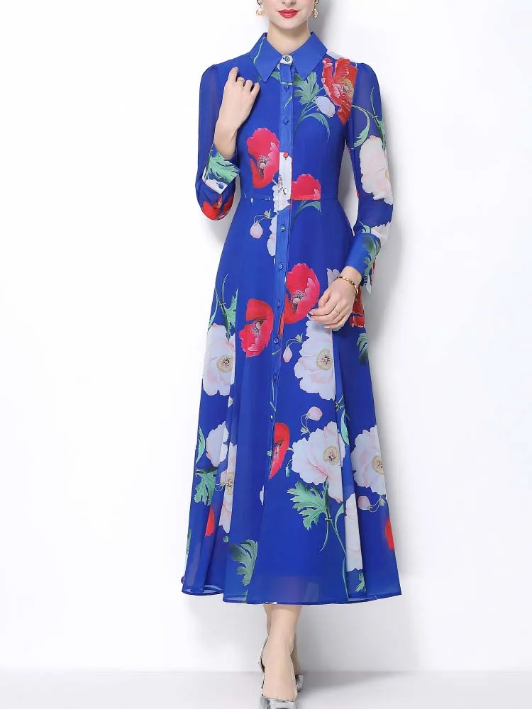 

Элегантное платье с воротником-рубашкой, принтом, приталенное, с длинными рукавами, новая модная весенняя женская одежда 2026