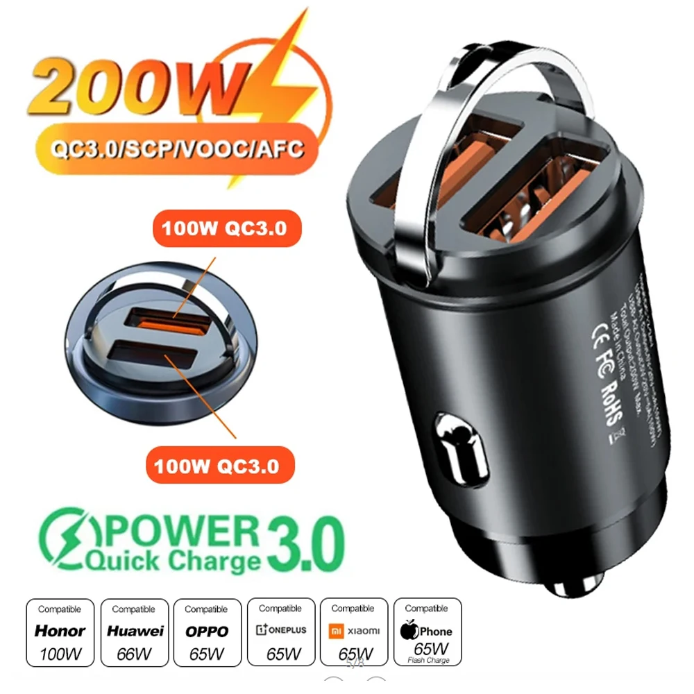 

USB Car Charger Quick Charge 4.0 QC4.0 QC3.0 QC SCP 5A PD Type C 100W Fast Car Phone Charge For iPhone Xiaomi Mobile Phone