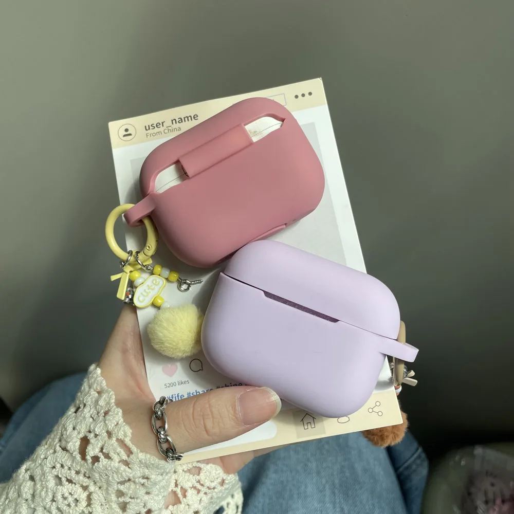 حافظة سماعة أذن من السيليكون الوردي لأجهزة AirPods Pro3 2025 مع سلسلة مفاتيح Hairball لأجهزة AirPods 1 2 3 4 Pro 2nd 3rd Gen حافظات ناعمة
