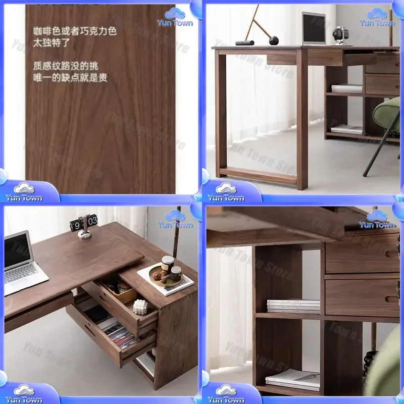 Nordic Black Walnut Desktop Computer Desk for Home Office for Writing Desk for Study for Corner Desk for Bookcase
