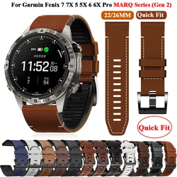 Straps For Garmin MARQ Athlete Adventurer Golfer Captain Aviator Epix Gen 2 Quickfit 22 26mm Silicone+Leather Watchband Bracelet