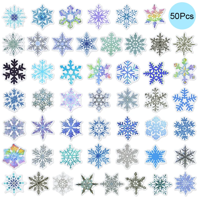 

50PCS Christmas Snowflake Sticker Cartoon Snow Pattern Envelope Sealing Label Christmas Gift Box Window Decal Decoration Navidad