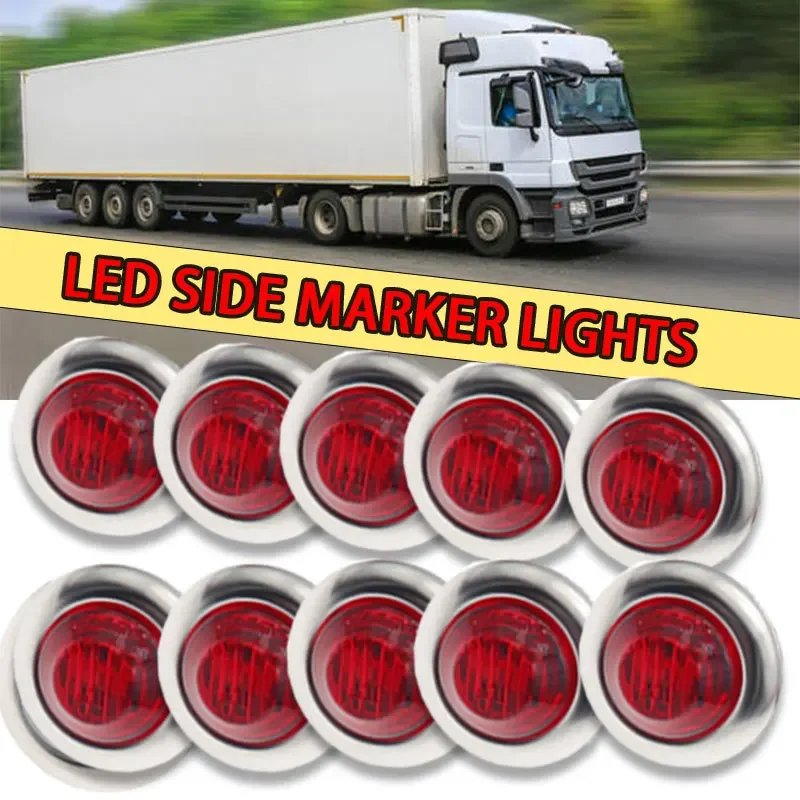10pcs 12V 3LED 3/4" Round Red Trailer Chrome Side Marker Lights Trucks Tractors Clearance Lights Lamp Bullet  Lamp Waterproof