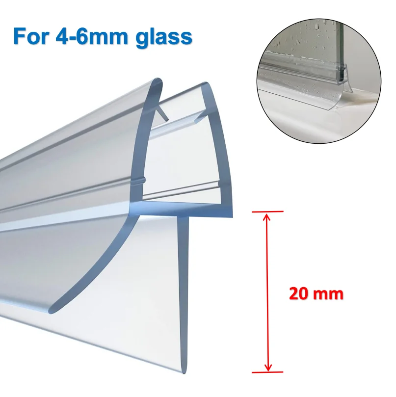 

Shower Screen Seal Strip PVC Door Bath Shower Seal Strips for 4-6mm Glass 20mm Gap Glue-free Waterproof Weatherstrip #40 #50