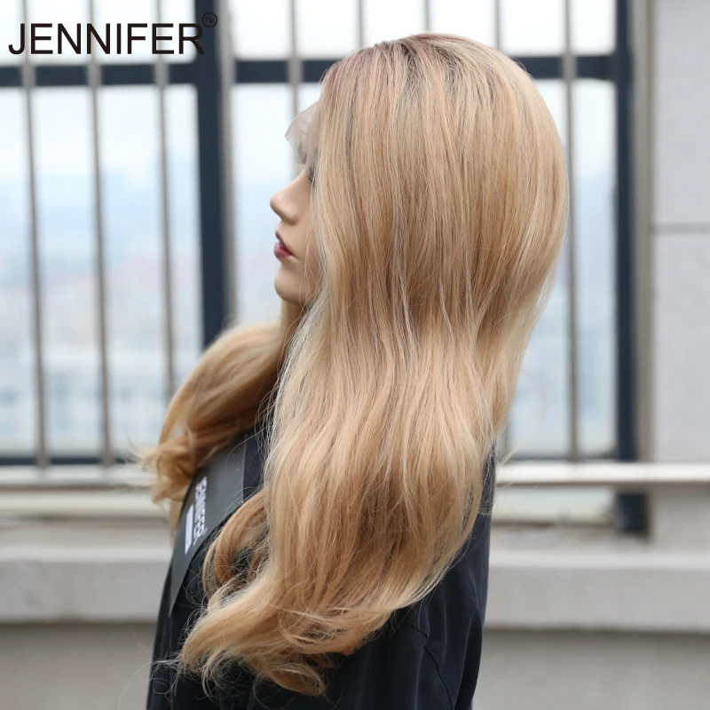 Synthetic Wig High Quality Side Parting Lace Wigs For Women Long Wavy Omber Brown Blond Color Cosplay Heat Resistant Fiber