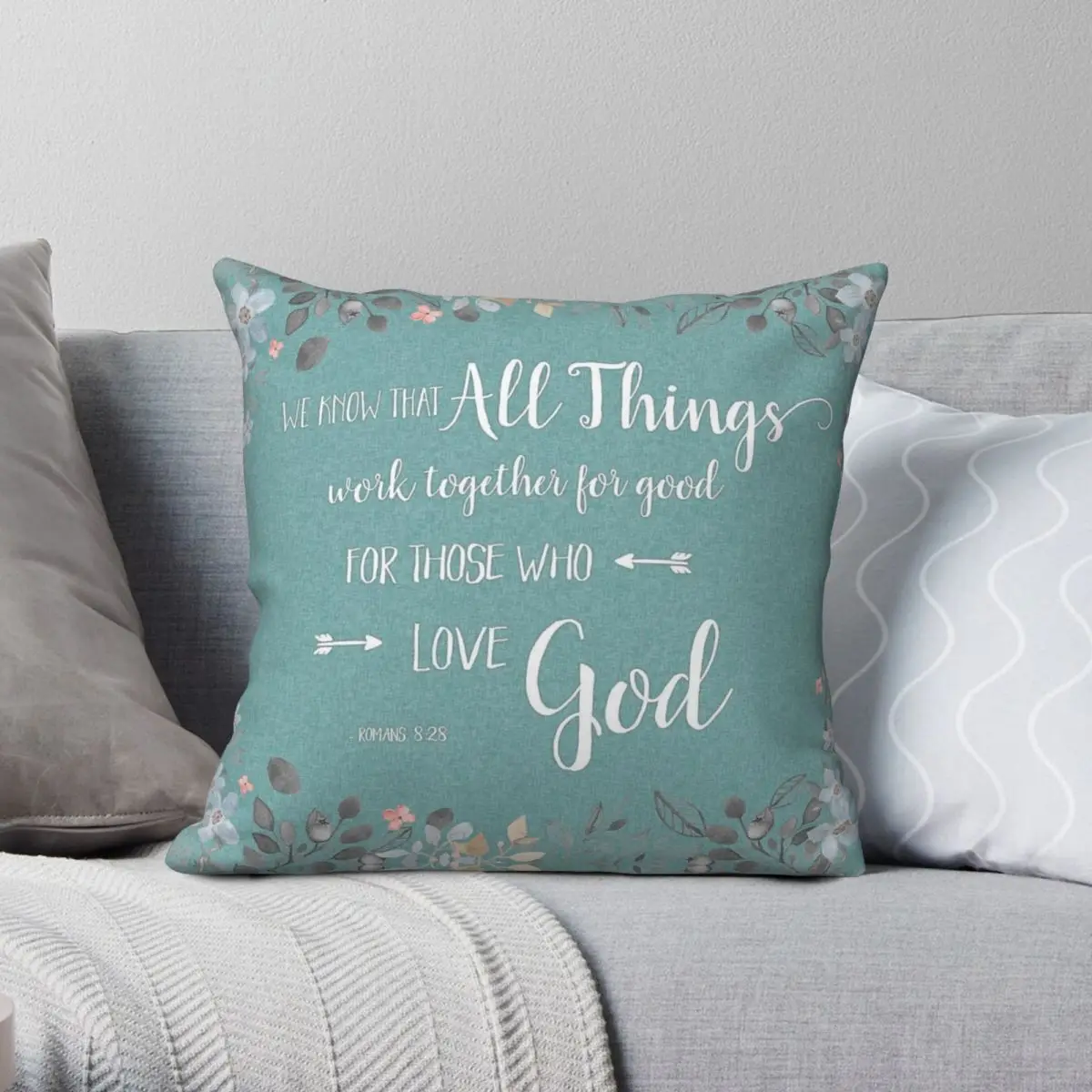 All Things Work Together Rom 8:28 Square Pillowcase Polyester Linen Velvet Printed Zip Decor Pillow Case Home Cushion Cover