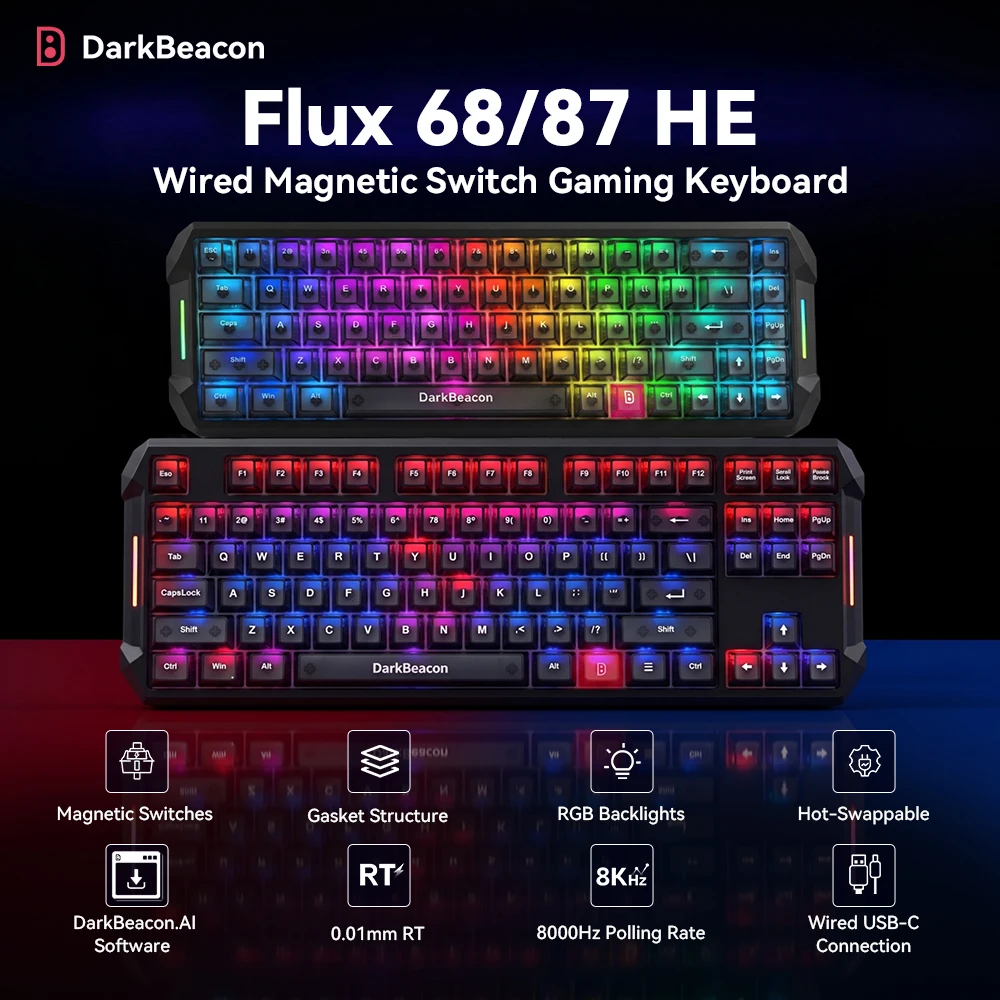 DarkBeacon 68/87 Keys TKL Compact HE Magnetic Keyboard Wired USB-C Red Switch Keyboard RGB Backlit for Competitive FPS Gaming