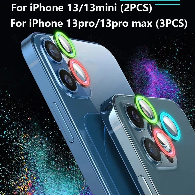 ฟิล์มกันรอยเลนส์กล้องเซรามิกเรืองแสงสำหรับ iPhone 17Pro Max Air 17 16 15 14 Pro Max 16Plus พร้อมวงแหวนเลนส์กระจกนิรภัยแบบเรืองแสง