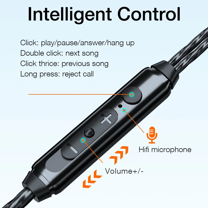 سماعات أذن سلكية من earديكو مزودة بميكروفون يتم التحكم في الأسلاك سماعات أذن داخلية شفافة سماعات أذن رياضية للموسيقى سماعات أذن للألعاب