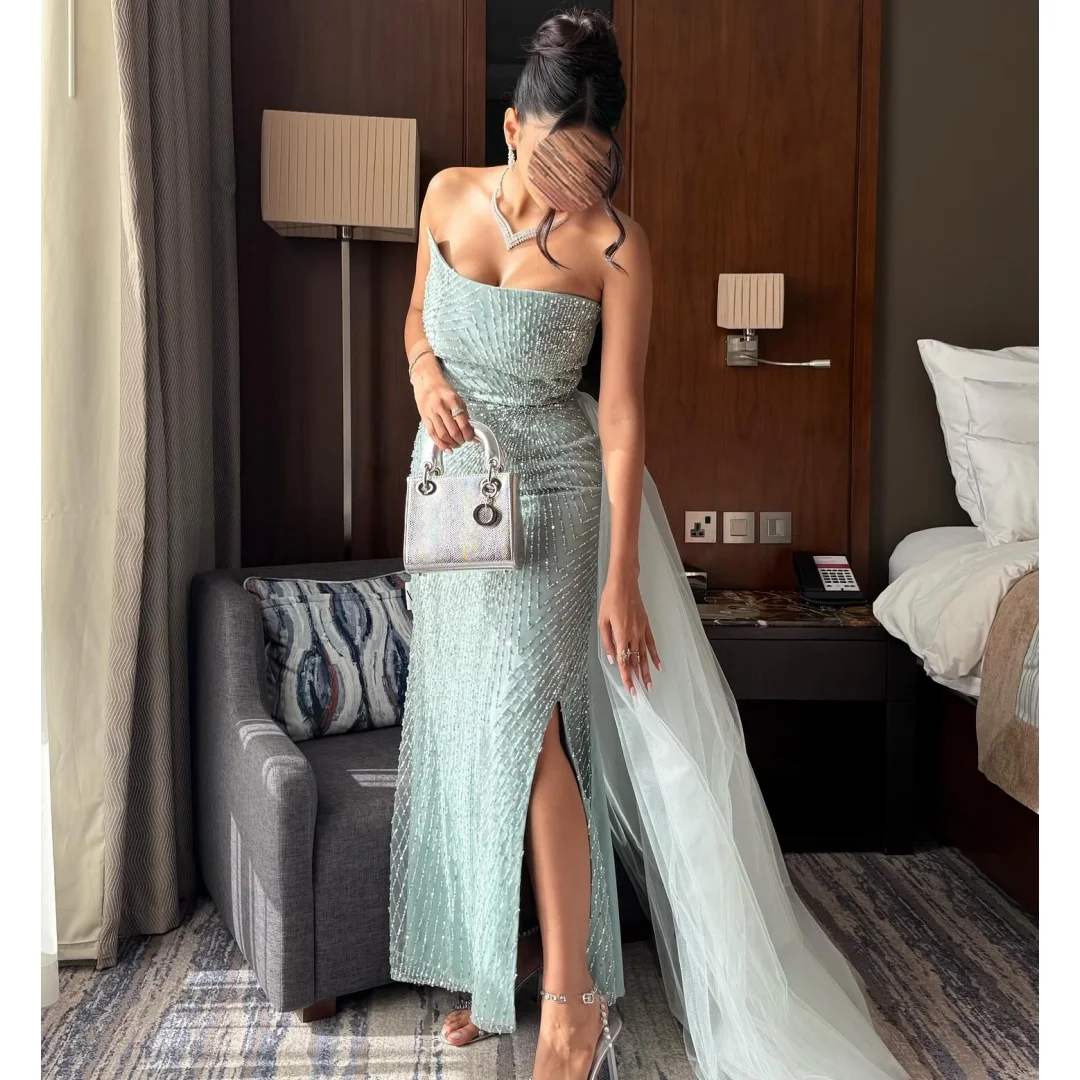 

Mina customized beads, sequins. Off-shoulder, slit Arabian evening dress, luxurious and elegant sequins. Luxury party