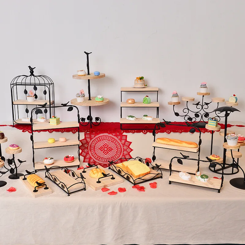 European-style wooden tray dessert stand bread rack solid wood multi-tier cake stand dessert table display wedding decoration