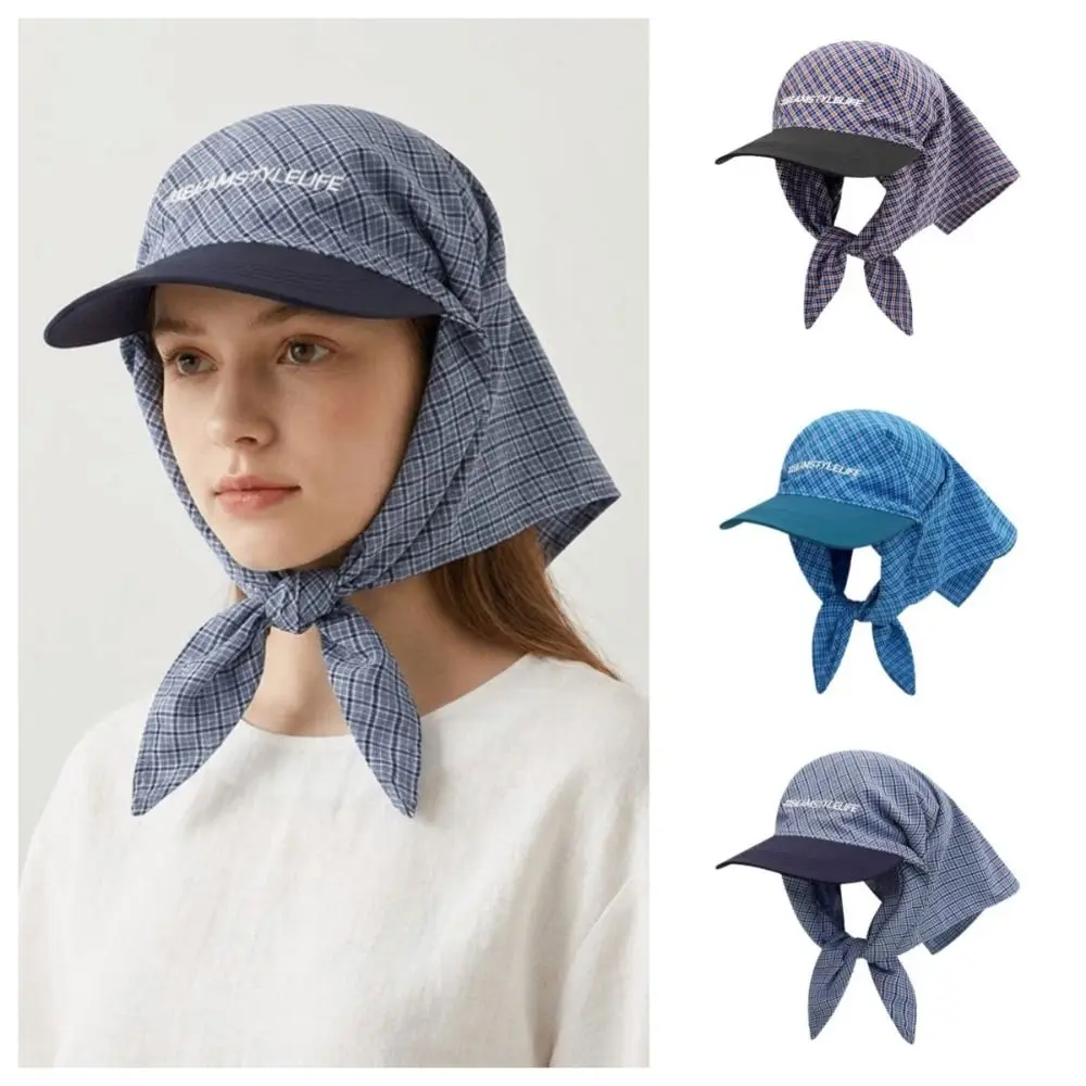 Portable Korean Style Headscarf Baseball Hat Plaid Y2k Strappy Scarf Hat Spicy Girls Hair Band Strappy Bandana Hat Summer